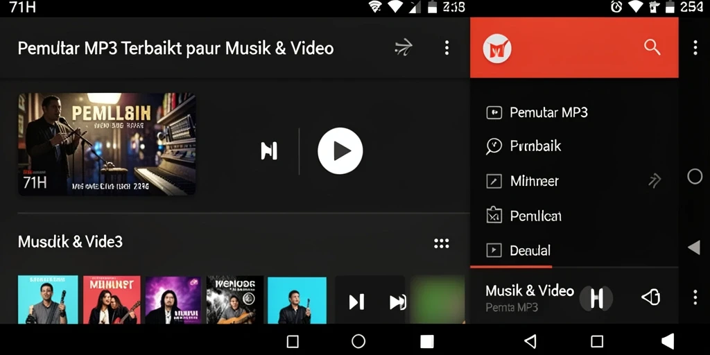 Antarmuka aplikasi 71H Pemutar MP3 yang intuitif dan menarik.
