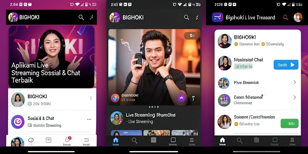 Tampilan antarmuka BIGHOKI yang menarik untuk Live Streaming.