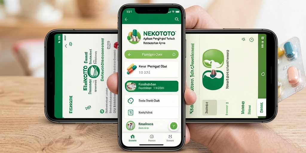 Antarmuka NEKOTOTO menampilkan pengingat obat dengan jelas dan mudah dipahami.